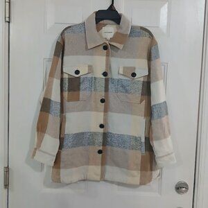 Lucky Brand Women’s Shirt Jacket Brown Plaid Shacket Button front